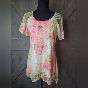 Brittany Black Floral Blouse sz Medium